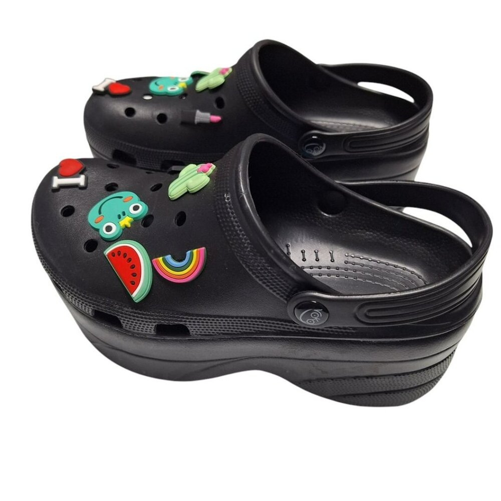 Voko Platform Rubber Clog Charms Embelished Black Basic Womens Size 38 Strap - Picture 9 of 11